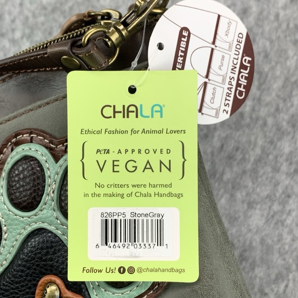 NEW CHALA Stone Gray Paw Print Small Crossbody/Purse VEGAN Convertible Strap - Picture 5 of 6